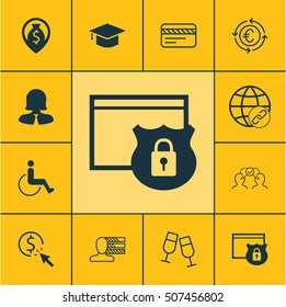 Set Of 12 Universal Editable Icons. Can Be Used For Web, Mobile And App Design. Includes Icons Such As Cooperation, Security, Graduation And More.