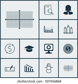 Set Of 12 Universal Editable Icons. Can Be Used For Web, Mobile And App Design. Includes Icons Such As Segmented Bar Graph, Business Goal, Analysis And More.