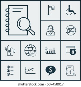 Set Of 12 Universal Editable Icons. Can Be Used For Web, Mobile And App Design. Includes Icons Such As Analytics, Segmented Bar Graph, Forbidden Mobile And More.
