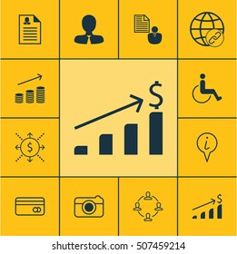 Set Of 12 Universal Editable Icons. Can Be Used For Web, Mobile And App Design. Includes Icons Such As Report, Coins Growth, Plastic Card And More.