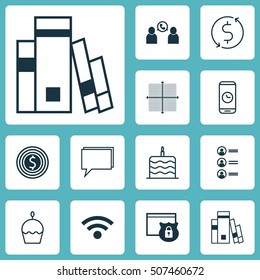 Set Of 12 Universal Editable Icons. Can Be Used For Web, Mobile And App Design. Includes Icons Such As Wireless, Call Duration, Money Trasnfer And More.