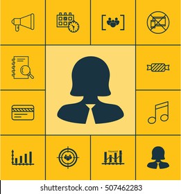 Set Of 12 Universal Editable Icons. Can Be Used For Web, Mobile And App Design. Includes Icons Such As Dynamics, Crotchets, Sweet And More.