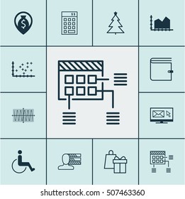 Set Of 12 Universal Editable Icons. Can Be Used For Web, Mobile And App Design. Includes Icons Such As Decorated Tree, Shopping, Accessibility And More.