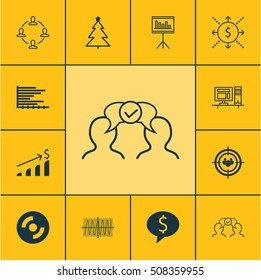 Set Of 12 Universal Editable Icons. Can Be Used For Web, Mobile And App Design. Includes Icons Such As Money, Cosinus Diagram, Bars Chart And More.