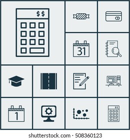 Set Of 12 Universal Editable Icons. Can Be Used For Web, Mobile And App Design. Includes Icons Such As Paper, Agenda, Date And More.