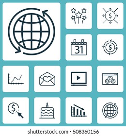 Set Of 12 Universal Editable Icons. Can Be Used For Web, Mobile And App Design. Includes Icons Such As World, Website Performance, Money And More.