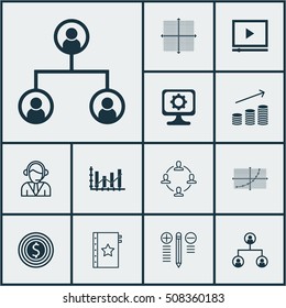 Set Of 12 Universal Editable Icons. Can Be Used For Web, Mobile And App Design. Includes Icons Such As Line Grid, Video Player, Tree Structure And More.