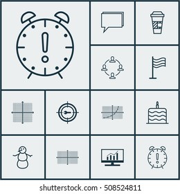 Set Of 12 Universal Editable Icons. Can Be Used For Web, Mobile And App Design. Includes Icons Such As Square Diagram, Keyword Marketing, Graphical Grid And More.