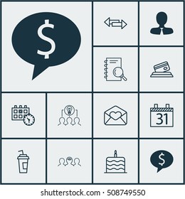 Set Of 12 Universal Editable Icons. Can Be Used For Web, Mobile And App Design. Includes Icons Such As Greeting Email, Manager, Celebration Cake And More.