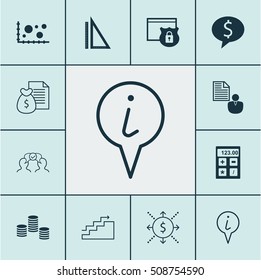 Set Of 12 Universal Editable Icons. Can Be Used For Web, Mobile And App Design. Includes Icons Such As Info Pointer, Growth, Financial And More.