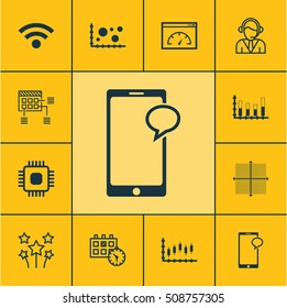 Set Of 12 Universal Editable Icons. Can Be Used For Web, Mobile And App Design. Includes Icons Such As Wireless, Graphical Grid, Operator And More.