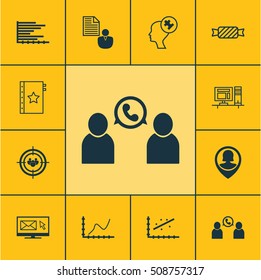 Set Of 12 Universal Editable Icons. Can Be Used For Web, Mobile And App Design. Includes Icons Such As Bars Chart, Human Mind, Computer And More.