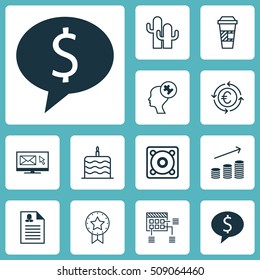 Set Of 12 Universal Editable Icons. Can Be Used For Web, Mobile And App Design. Includes Icons Such As Present Badge, Currency Recycle, Human Mind And More.