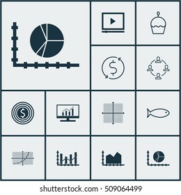 Set Of 12 Universal Editable Icons. Can Be Used For Web, Mobile And App Design. Includes Icons Such As Sequence Graphics, Video Player, Circle Graph And More.