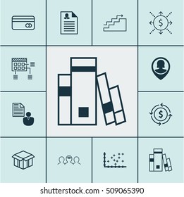 Set Of 12 Universal Editable Icons. Can Be Used For Web, Mobile And App Design. Includes Icons Such As Library, Growth, Money And More.