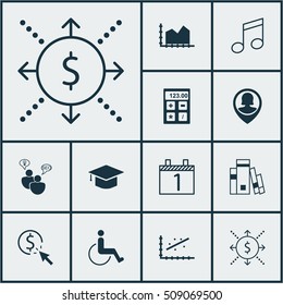 Set Of 12 Universal Editable Icons. Can Be Used For Web, Mobile And App Design. Includes Icons Such As Graduation, Library, Financial And More.