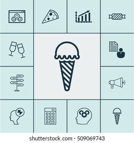 Set Of 12 Universal Editable Icons. Can Be Used For Web, Mobile And App Design. Includes Icons Such As Opportunity, Champagne Glasses, Sliced Pizza And More.
