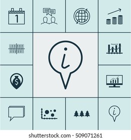 Set Of 12 Universal Editable Icons. Can Be Used For Web, Mobile And App Design. Includes Icons Such As Agenda, Market Research, Coins Growth And More.