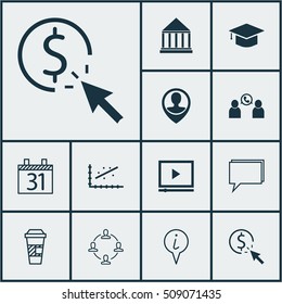 Set Of 12 Universal Editable Icons. Can Be Used For Web, Mobile And App Design. Includes Icons Such As Phone Conference, Analytics, Video Player And More.