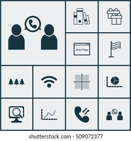 Set Of 12 Universal Editable Icons. Can Be Used For Web, Mobile And App Design. Includes Icons Such As Cellular Data, Pin, Circle Graph And More.