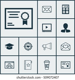 Set Of 12 Universal Editable Icons. Can Be Used For Web, Mobile And App Design. Includes Icons Such As Announcement, Financial, Manager And More.