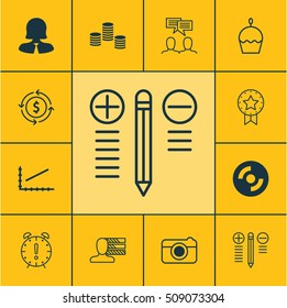 Set Of 12 Universal Editable Icons. Can Be Used For Web, Mobile And App Design. Includes Icons Such As Time Management, Money Recycle, Blank Cd And More.
