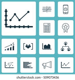 Set Of 12 Universal Editable Icons. Can Be Used For Web, Mobile And App Design. Includes Icons Such As Plot Diagram, Call Duration, Bars Chart And More.