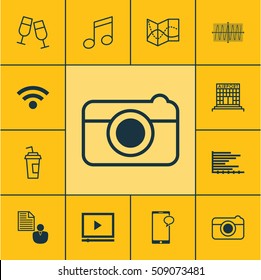 Set Of 12 Universal Editable Icons. Can Be Used For Web, Mobile And App Design. Includes Icons Such As Cosinus Diagram, Street, Bars Chart And More.