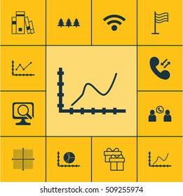 Set Of 12 Universal Editable Icons. Can Be Used For Web, Mobile And App Design. Includes Icons Such As Circle Graph, Library, Wireless And More.