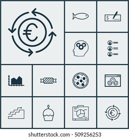 Set Of 12 Universal Editable Icons. Can Be Used For Web, Mobile And App Design. Includes Icons Such As Birthday Cake, Currency Recycle, Website Performance And More.