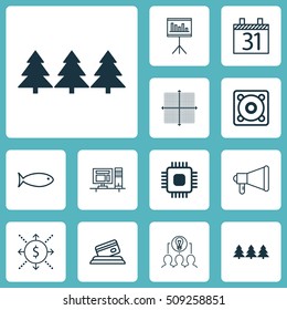 Set Of 12 Universal Editable Icons. Can Be Used For Web, Mobile And App Design. Includes Icons Such As Announcement, Computer, Collaborative Solution And More.