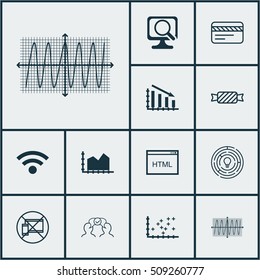 Set Of 12 Universal Editable Icons. Can Be Used For Web, Mobile And App Design. Includes Icons Such As Plot Diagram, Bank Card, Sequence Graphics And More.