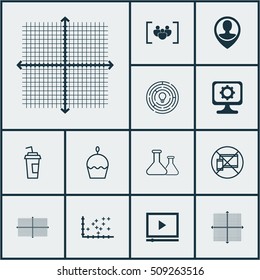 Set Of 12 Universal Editable Icons. Can Be Used For Web, Mobile And App Design. Includes Icons Such As Plot Diagram, Video Player, PC And More.