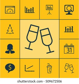 Set Of 12 Universal Editable Icons. Can Be Used For Web, Mobile And App Design. Includes Icons Such As Date, Presentation, Champagne Glasses And More.