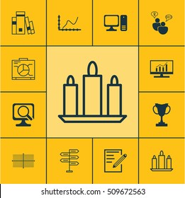 Set Of 12 Universal Editable Icons. Can Be Used For Web, Mobile And App Design. Includes Icons Such As SEO Brainstorm, Achievement Graph, Desktop Computer And More.