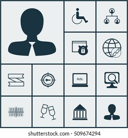 Set Of 12 Universal Editable Icons. Can Be Used For Web, Mobile And App Design. Includes Icons Such As Blank Ribbon, Manager, Security And More.