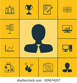 Set Of 12 Universal Editable Icons. Can Be Used For Web, Mobile And App Design. Includes Icons Such As Achievement Graph, Board, Library And More.