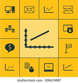 Set Of 12 Universal Editable Icons. Can Be Used For Web, Mobile And App Design. Includes Icons Such As Security, Business Deal, Line Graph And More.