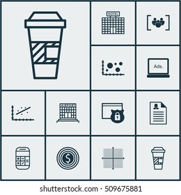 Set Of 12 Universal Editable Icons. Can Be Used For Web, Mobile And App Design. Includes Icons Such As Graphical Grid, Hotel Construction, Calculation And More.