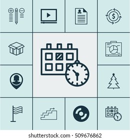 Set Of 12 Universal Editable Icons. Can Be Used For Web, Mobile And App Design. Includes Icons Such As Decorated Tree, Pin Employee, Board And More.