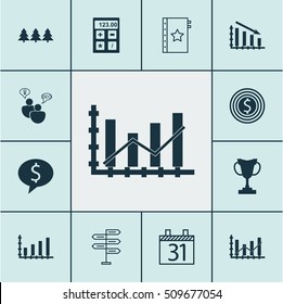 Set Of 12 Universal Editable Icons. Can Be Used For Web, Mobile And App Design. Includes Icons Such As Financial, Holiday Ornament, Business Goal And More.
