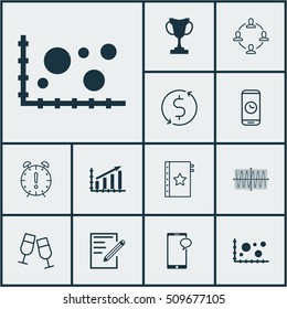 Set Of 12 Universal Editable Icons. Can Be Used For Web, Mobile And App Design. Includes Icons Such As Call Duration, Profit Graph, Collaboration And More.