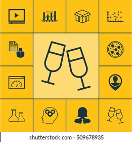 Set Of 12 Universal Editable Icons. Can Be Used For Web, Mobile And App Design. Includes Icons Such As Video Player, Keyword Optimisation, Chemical And More.