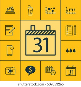 Set Of 12 Universal Editable Icons. Can Be Used For Web, Mobile And App Design. Includes Icons Such As Street, Holiday Ornament, Date And More.