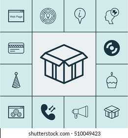 Set Of 12 Universal Editable Icons. Can Be Used For Web, Mobile And App Design. Includes Icons Such As Birthday Hat, Cellular Data, Announcement And More.