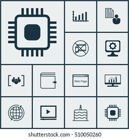 Set Of 12 Universal Editable Icons. Can Be Used For Web, Mobile And App Design. Includes Icons Such As Wallet, Website, Chip And More.