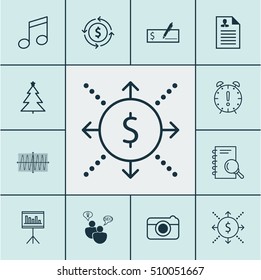 Set Of 12 Universal Editable Icons. Can Be Used For Web, Mobile And App Design. Includes Icons Such As Decorated Tree, Street, Money Recycle And More.