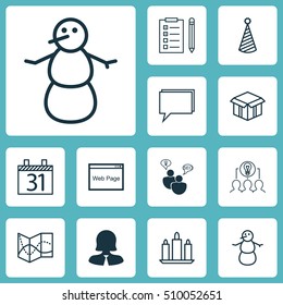 Set Of 12 Universal Editable Icons. Can Be Used For Web, Mobile And App Design. Includes Icons Such As Collaborative Solution, Winter, Business Woman And More.