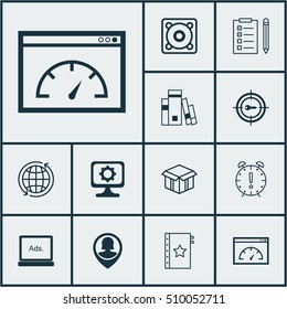 Set Of 12 Universal Editable Icons. Can Be Used For Web, Mobile And App Design. Includes Icons Such As World, Warranty, Library And More.