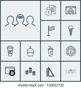 Set Of 12 Universal Editable Icons. Can Be Used For Web, Mobile And App Design. Includes Icons Such As Birthday Cake, Innovation, Pin And More.